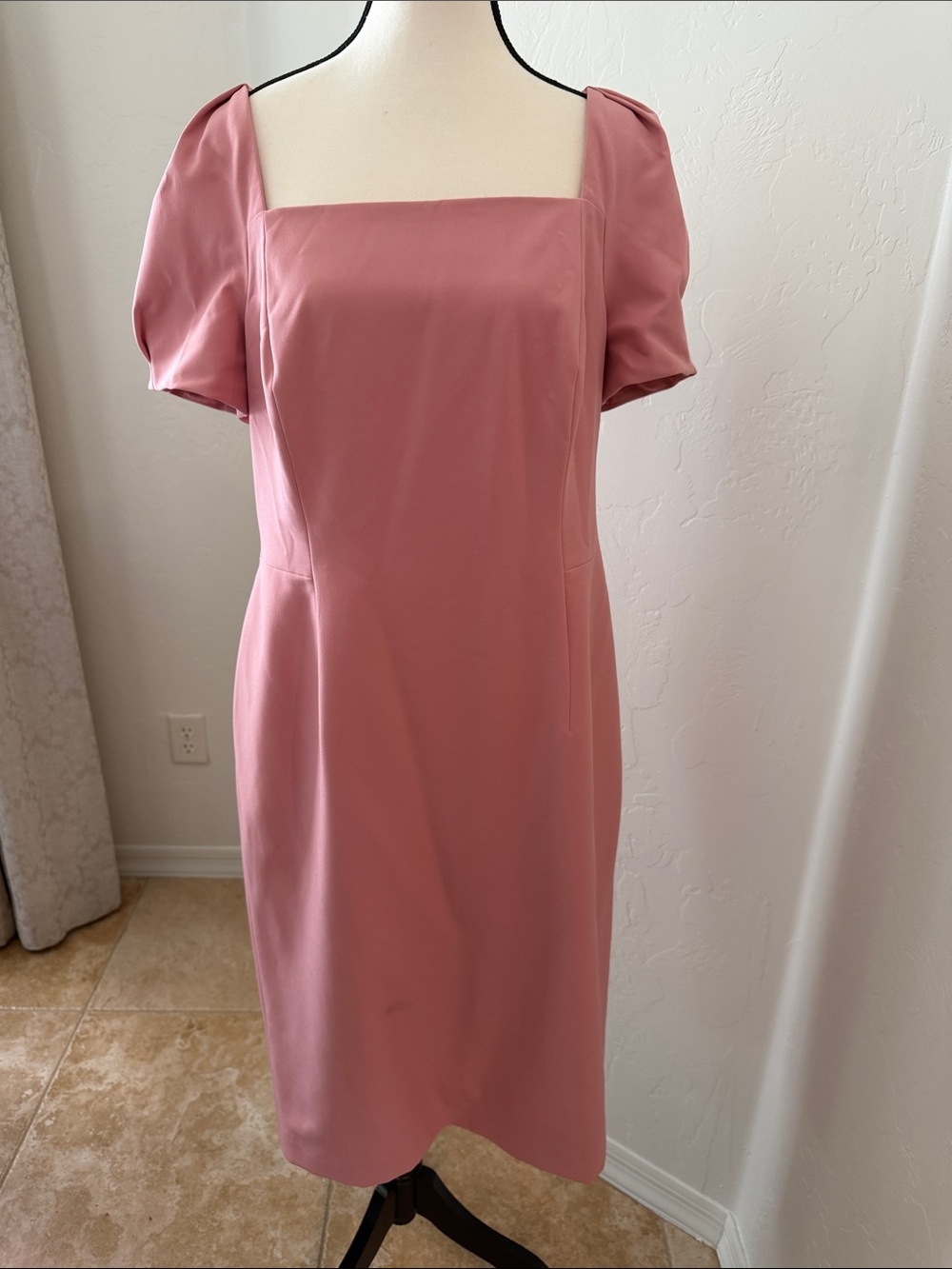 ANTONIO MELANI Rose-Pink Square Neck Puff Sleeve Midi Dress